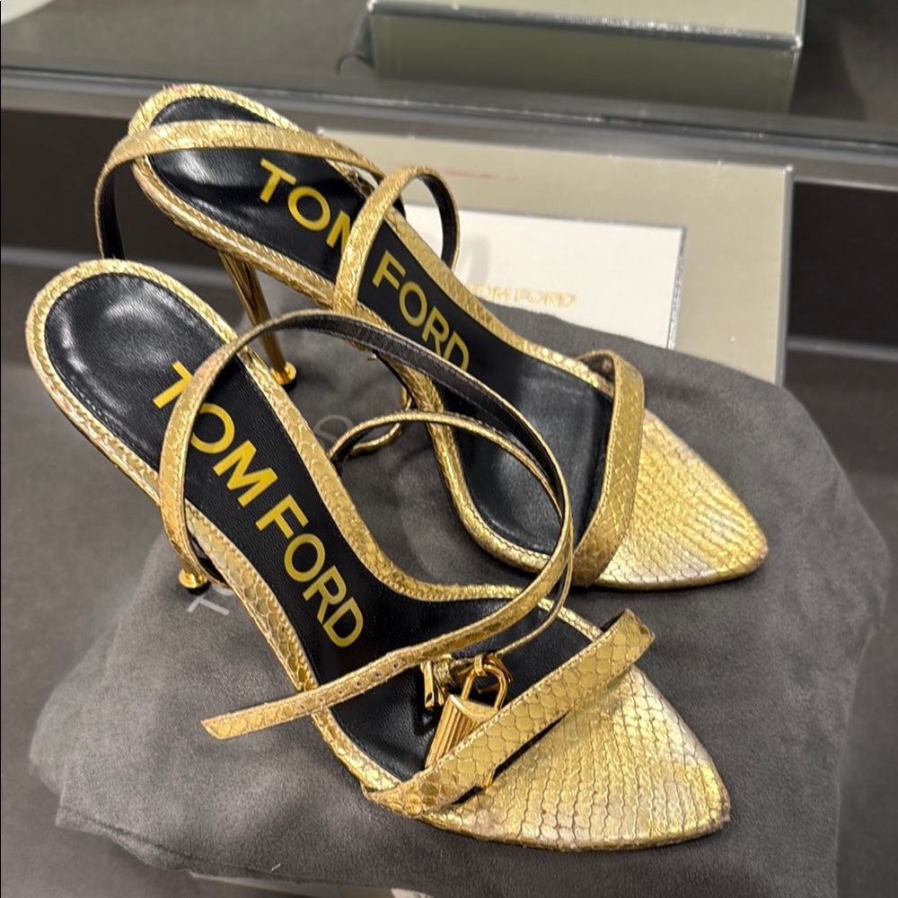 Tom Ford Gold Women's Sandals Padlock Heels